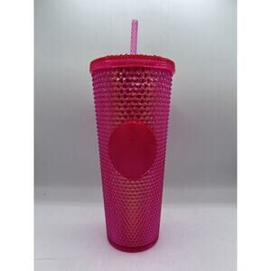 2019 Starbucks Hot Neon Pink Studded Tumbler Cold Cup & Straw 24 oz Venti Drink